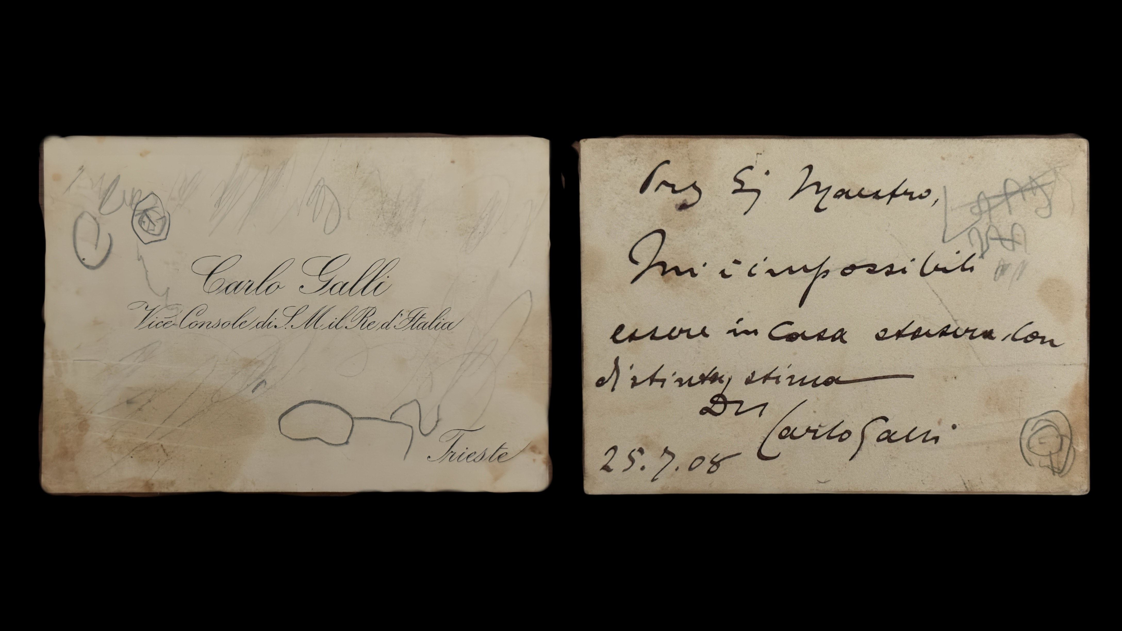 Visiting Card authographed by Carlo Galli, Vice Console di Sua Maestà il Re d'Italia a Trieste